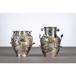 Two silver plated art nouveau vases, Wiskeman (h16.5 et h19cm)