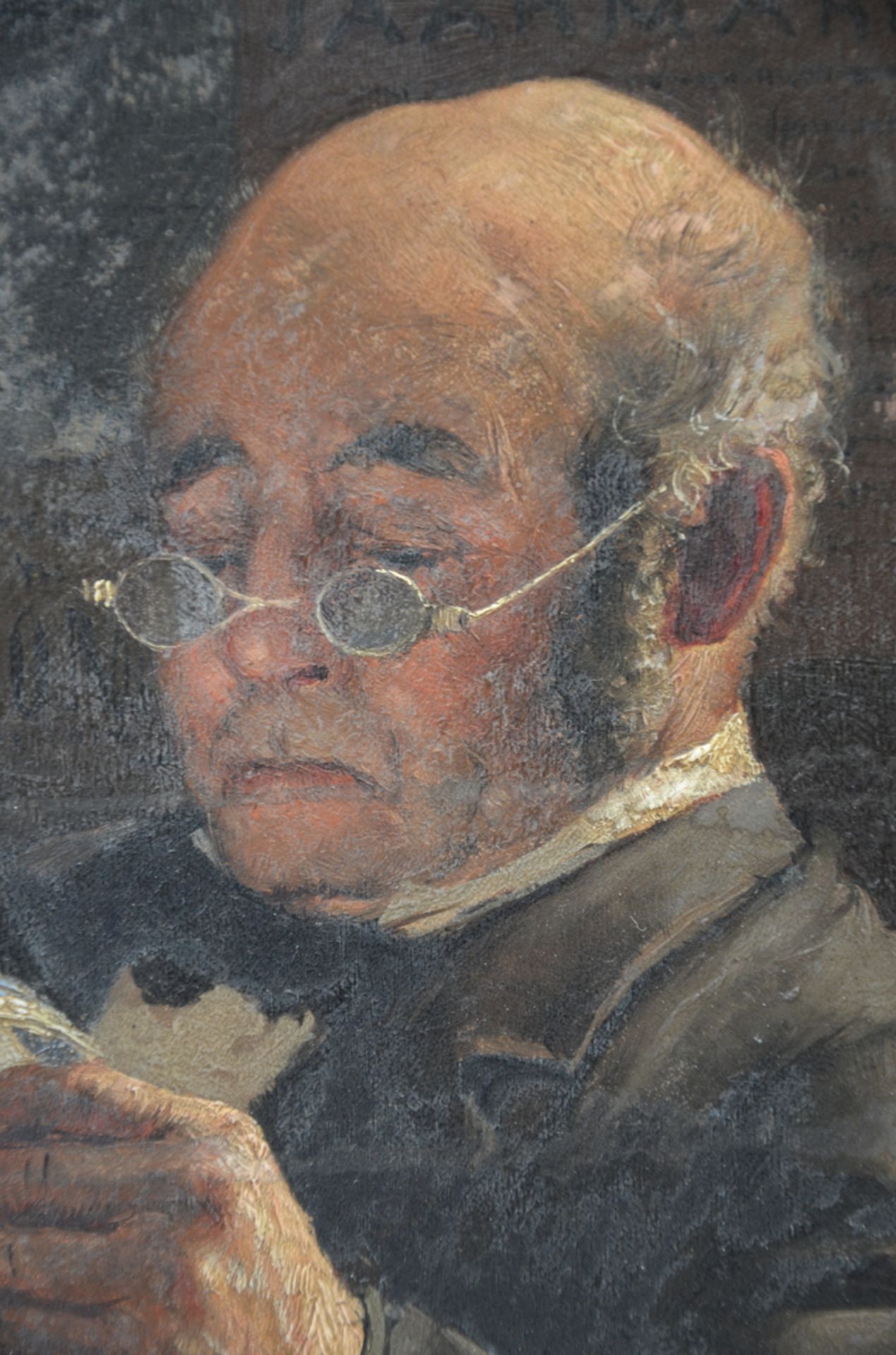 Anonymous (19th century, illegible signature): painting (o/p) 'reading man' (24x36cm) - Image 3 of 4