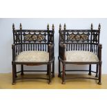 A pair of gothic revival armchairs, probably English (94x72x56cm)