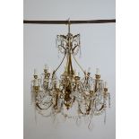 Antique gas chandelier with crystal plaques (h88x80cm)