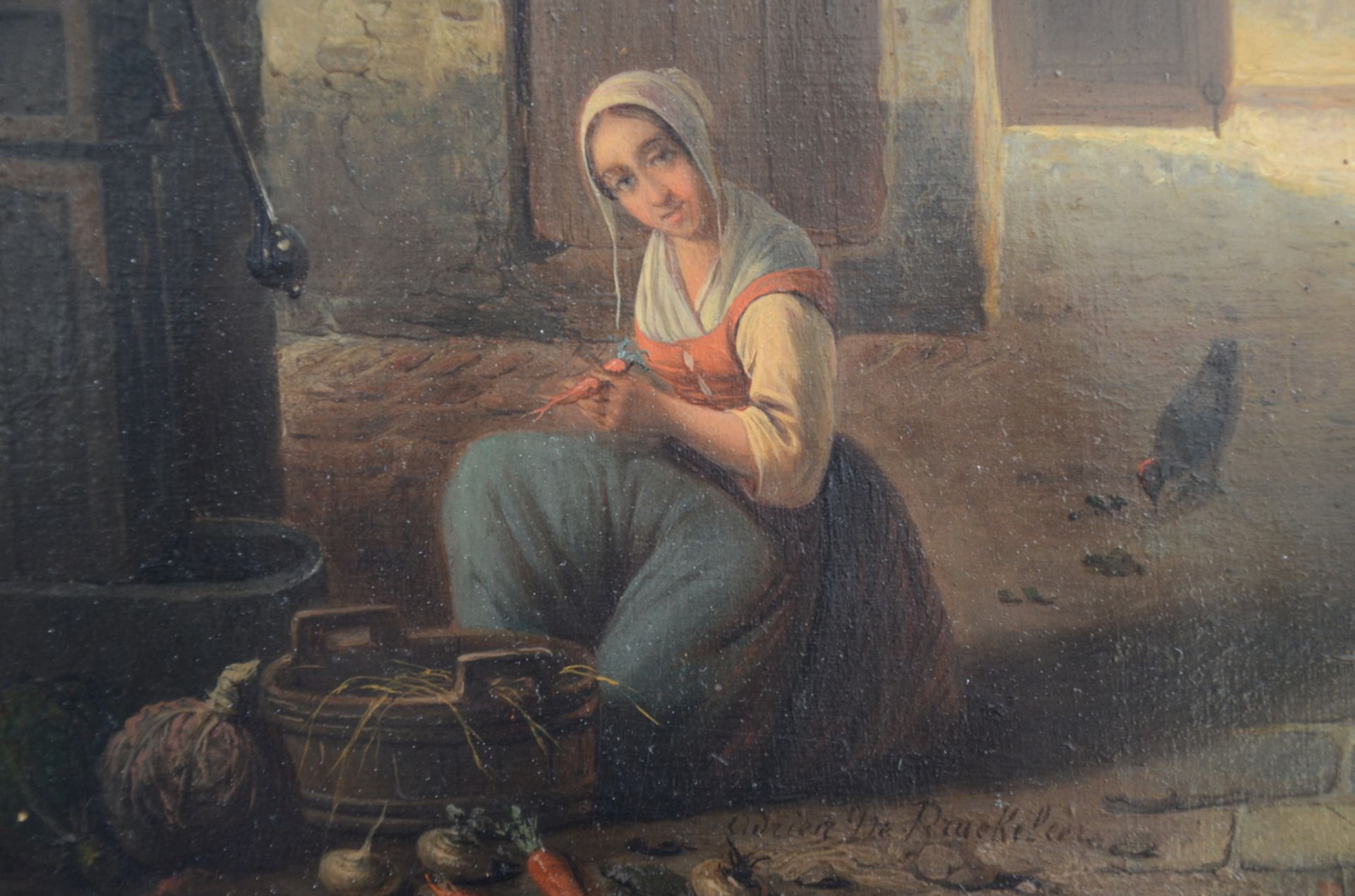 Adriaan De Braekeleer: painting (o/p) 'lady in a courtyard' (44x36cm) - Image 2 of 4