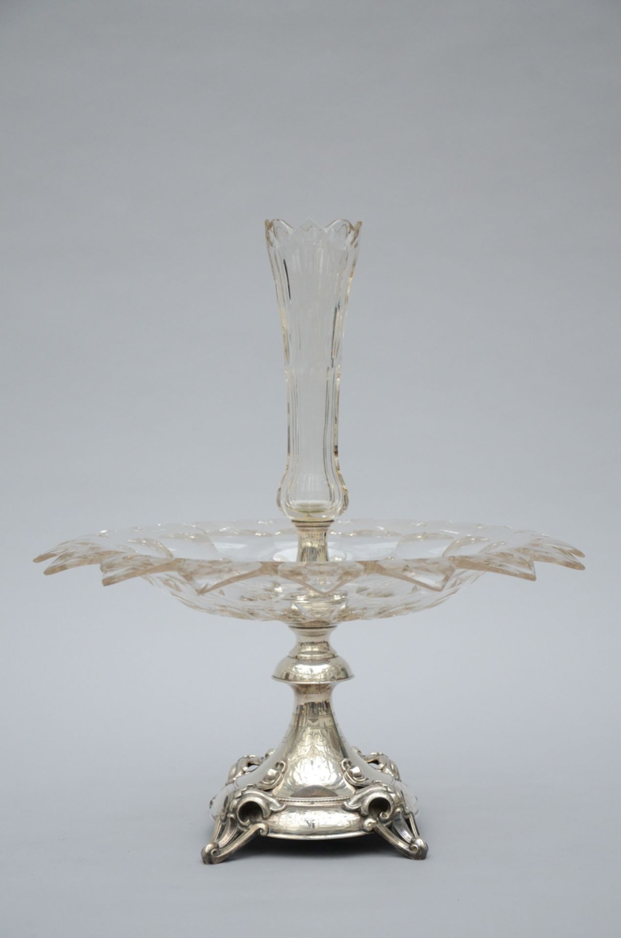 Flower vase in silver and crystal, Louis-Philippe (46x40cm) (*)