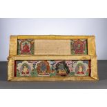A pair of Buddhist prayer covers in silk with painting (20x71cm) (*)