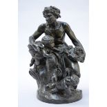Clodion: bronze statue 'satyr with putti' (h49cm)