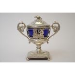 Silver Empire coupe with blue glass (h23cm) (*)