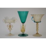 Three decorative glasses in Murano glass (h15 - 21cm) (*)