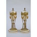 A pair of Louis XVI marble and gilt bronze lidded vases (h26cm)