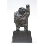 Herman Van Nazareth: bronze sculpture 'man with raised arm' (32x20x6cm)
