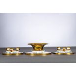 Three-part table set in gilt silver with ivory elements, Wolfers (coupe 8x20cm)