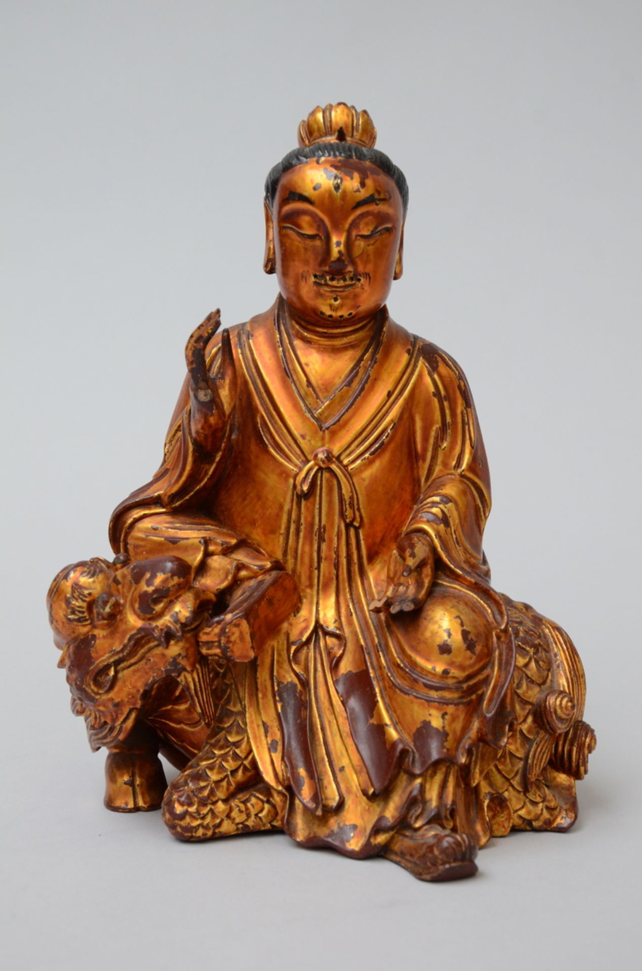 Taoist statue carved in wood (h19cm) (*)