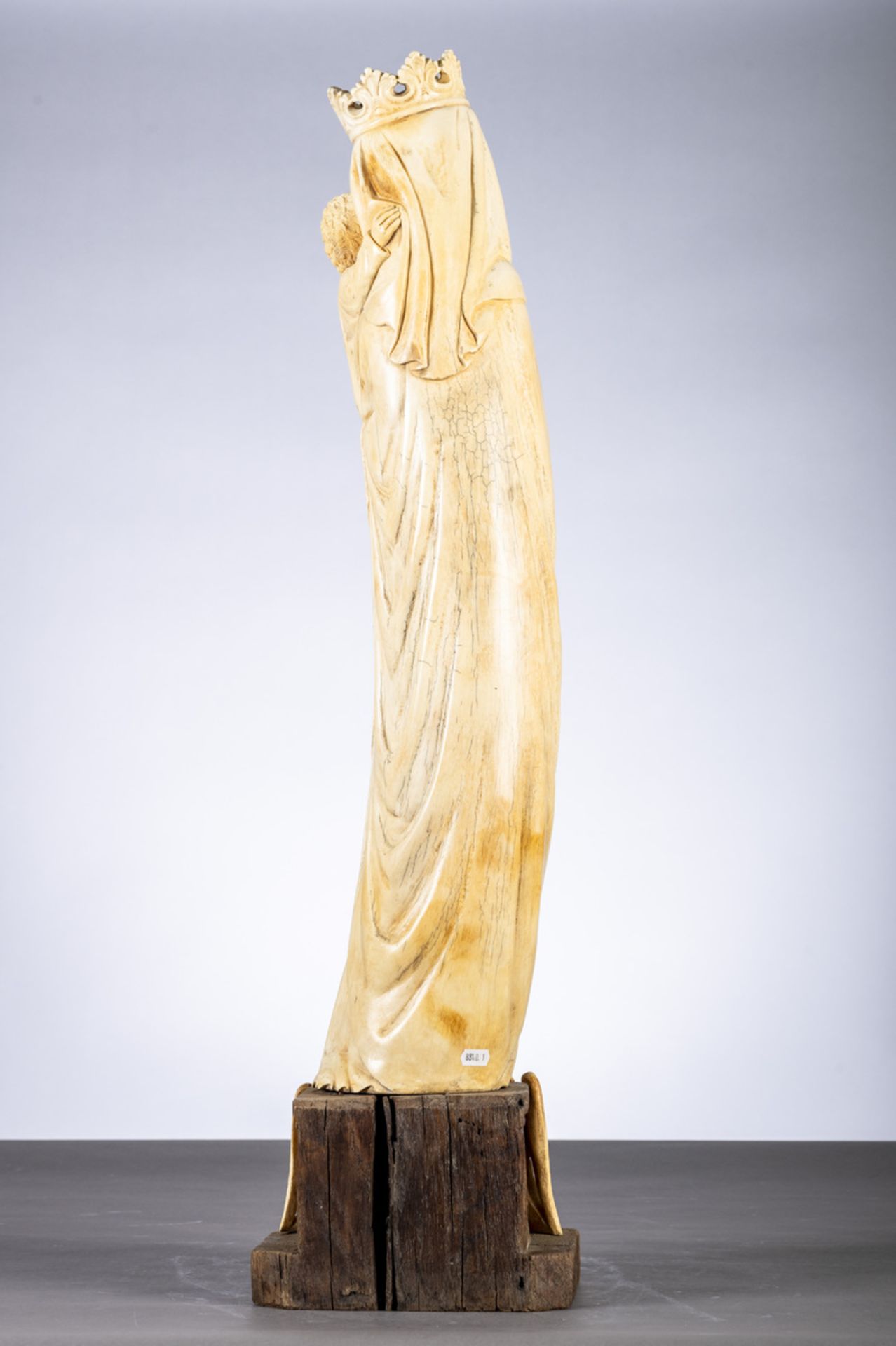 A large gothic revival ivory sculpture 'Madonna and Child', circa 1900 (total height 94cm) - Image 4 of 4