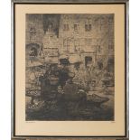 Jules De Bruycker: engraving 'market scene' (62x51cm)