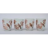 A set of 4 cups in oriental porcelain 'birds and calligraphy' (9x8cm) (*)