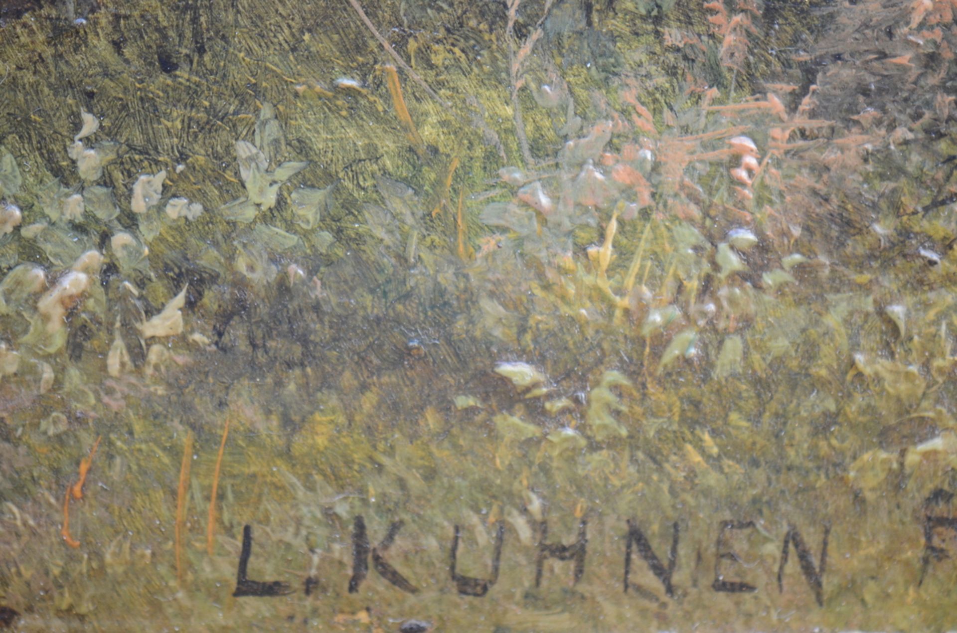 L. Kuhnen: painting (o/p) 'animated landscape' (35x47cm) - Image 6 of 7