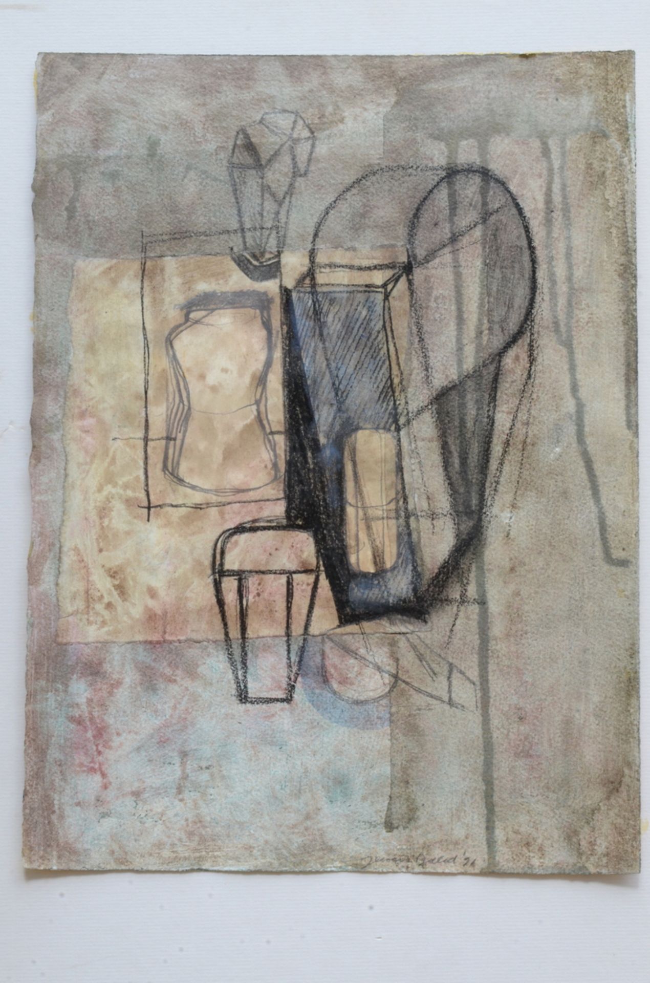 Jeroen Daled: sculpture 'protector 1990' lead on polyester (80x40x38cm) and drawing (28x38cm) - Image 4 of 4