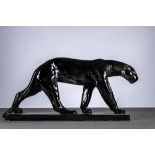 Domien Ingels: statue of a 'black panther' in faience (35x70x15cm)