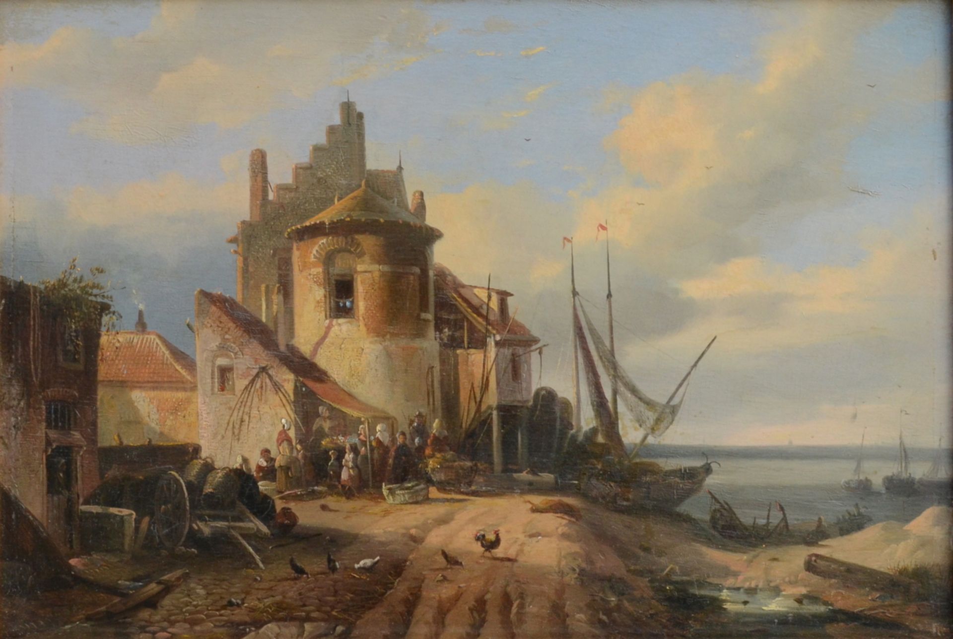 FranÁois Boulanger (attributed to): painting (o/p) 'fishing port' (24x35cm)