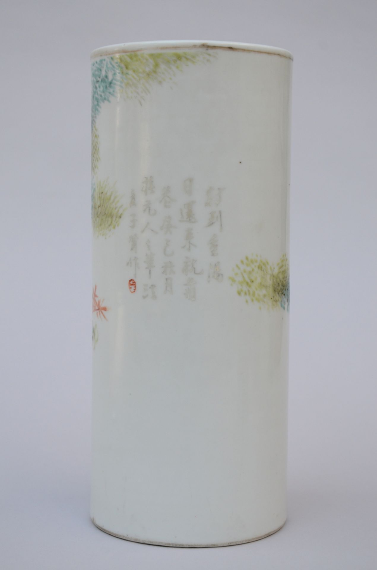 Cylindrical vase in Chinese porcelain 'birds', Republic period (h28.5cm) (*) - Image 2 of 6