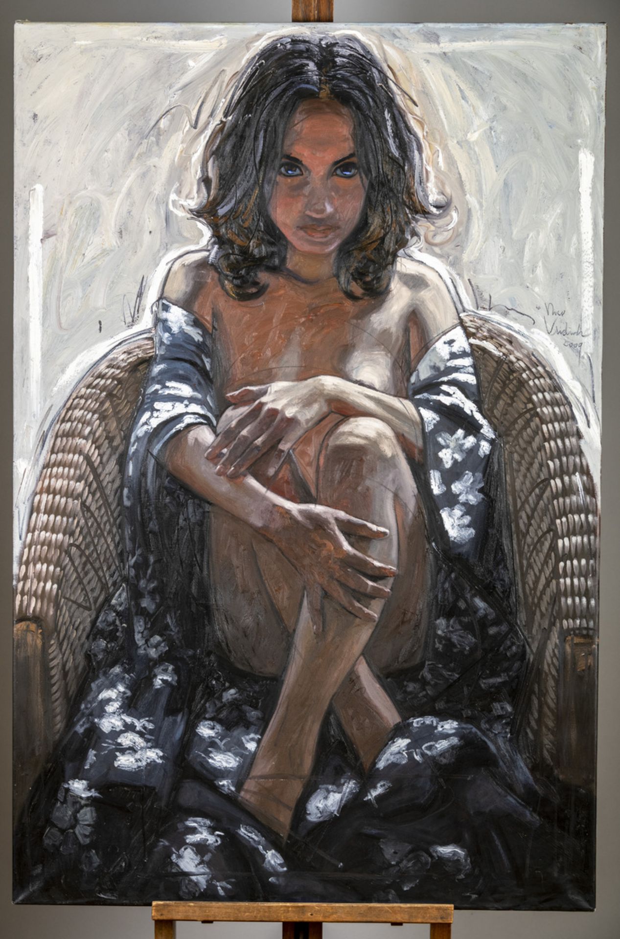 Nico Vrielinck: painting (o/d) 'lady in a chair' (150x100cm)