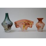Louis Leloup: three decorative glass vases (h16, h17 and h25cm)