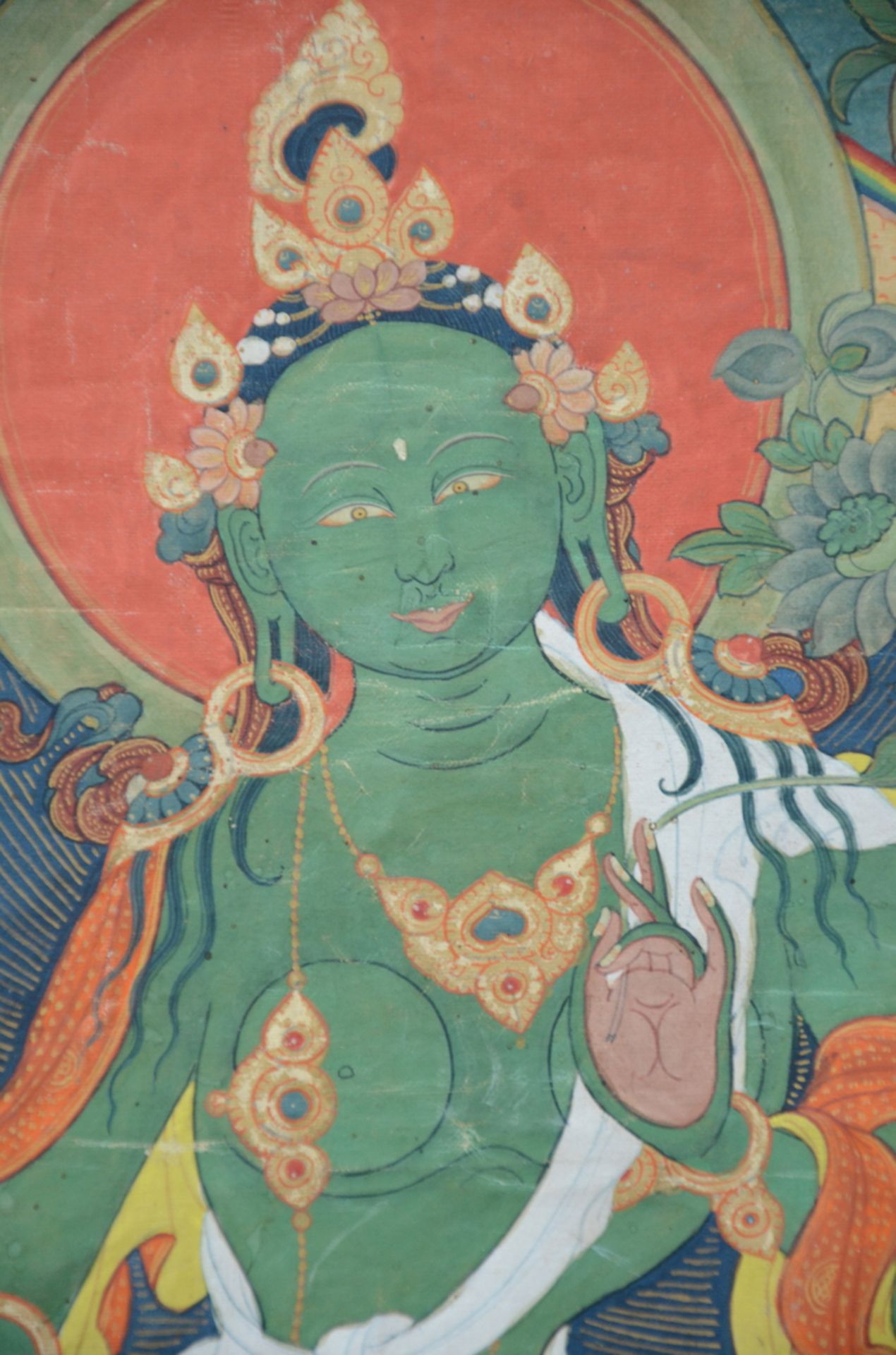Tibetan thangka 'green tara', 19th century (59x40cm) - Image 3 of 4