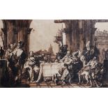 Anonymous: ink drawing 'company at the table' (31x48cm) (*)