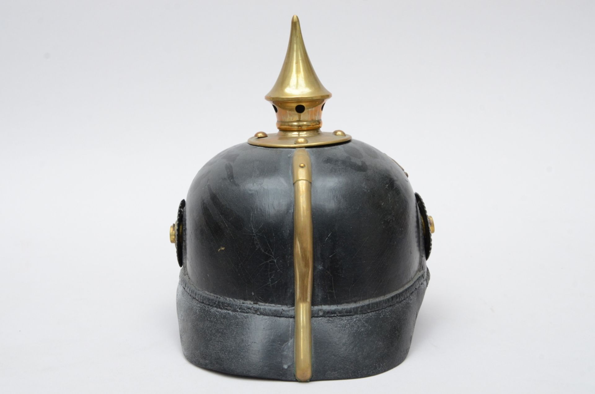 A Prussian pin helmet with leather 'guard infantry' (h23cm) - Image 3 of 4