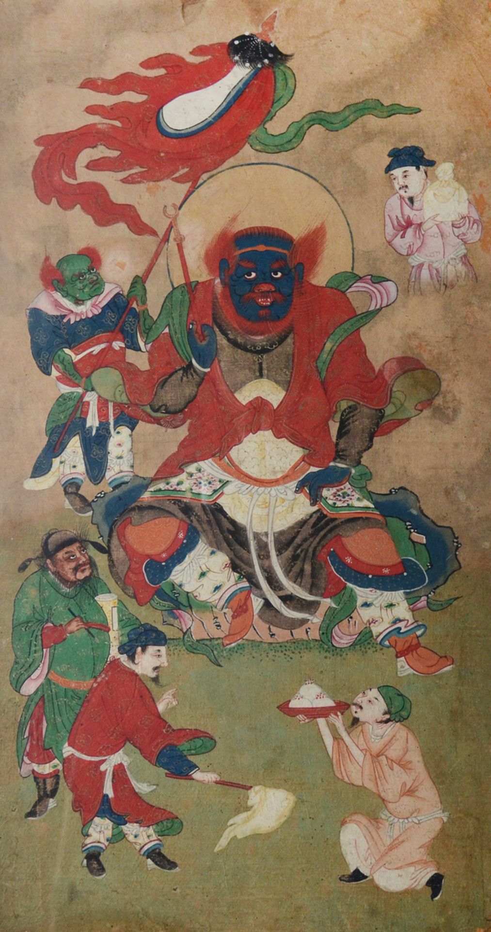 Two Chinese paintings 'temple guardian' 17th/18th century (58x30cm) (50x26cm) (*) - Image 3 of 4