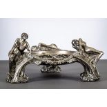 Arthur Bock: large silver-plated decorative coupe with three nude figures, foundry Gladenbeck in