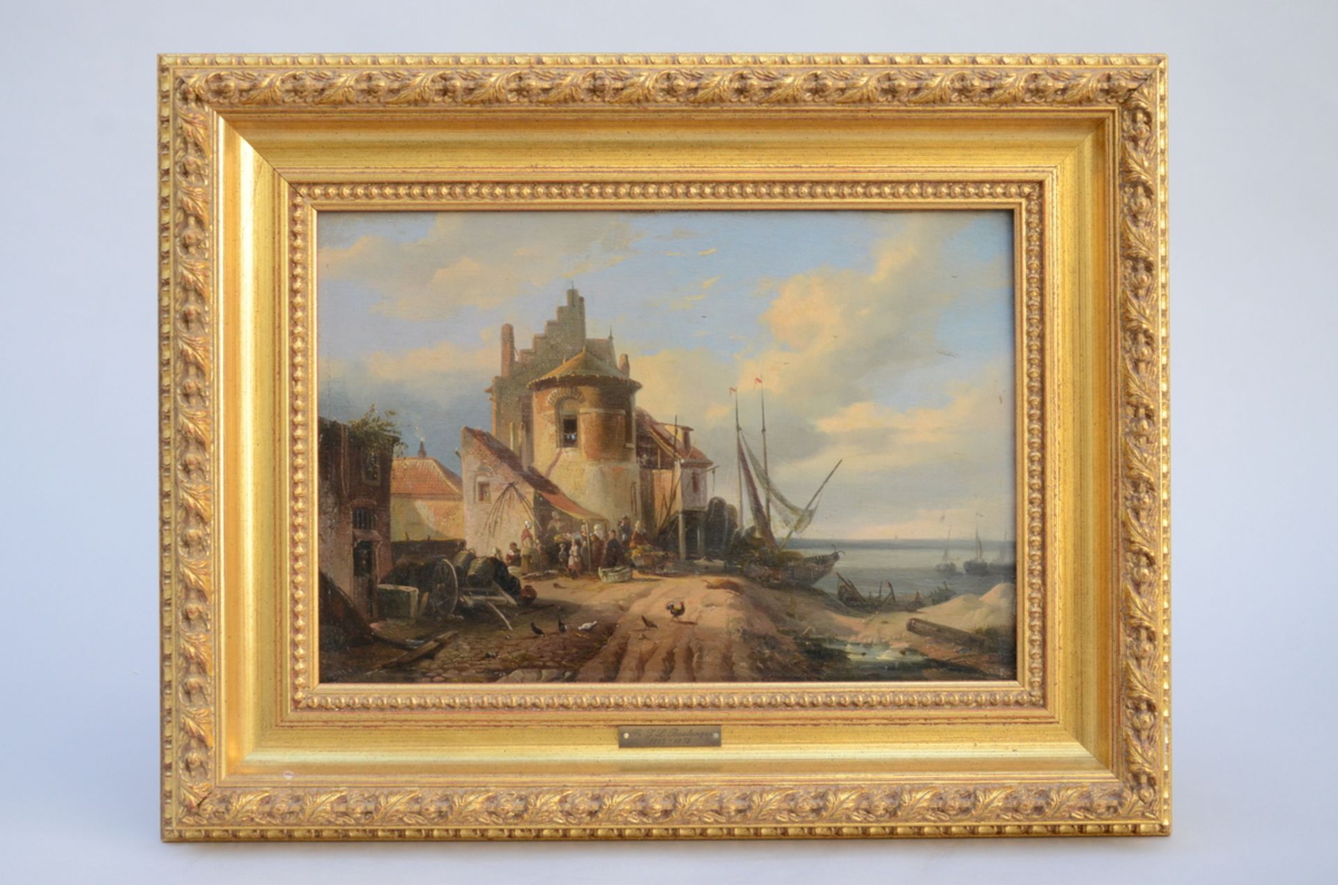 FranÁois Boulanger (attributed to): painting (o/p) 'fishing port' (24x35cm) - Image 2 of 5
