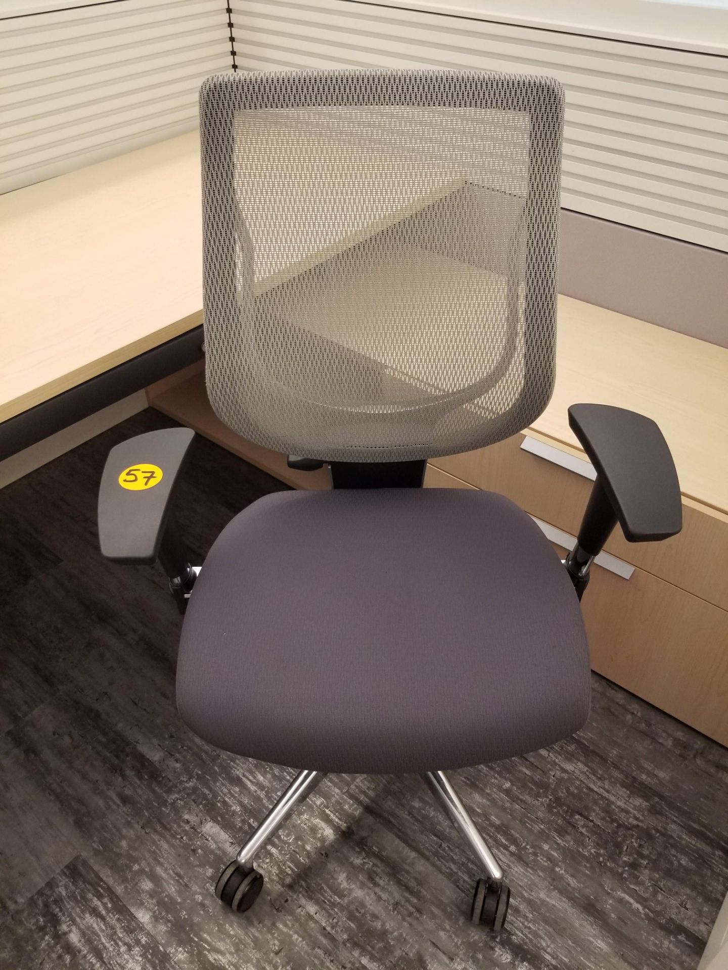 ALLSEATING - EXEC. CHAIR ON CASTERS, GREY W/ MESH BACK, ADJUSTABLE HEIGHT, ADJUSTABLE ARMS