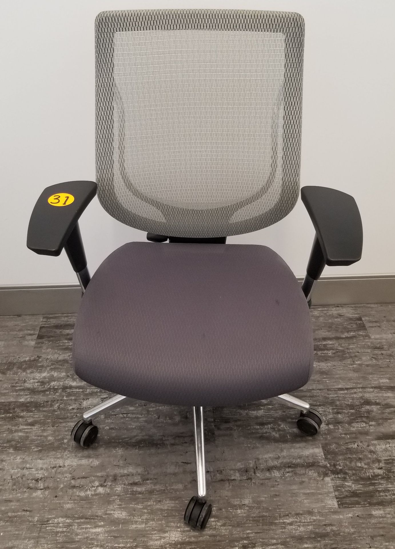 ALLSEATING - EXEC. CHAIR ON CASTERS, GREY W/ MESH BACK, ADJUSTABLE HEIGHT, ADJUSTABLE ARMS