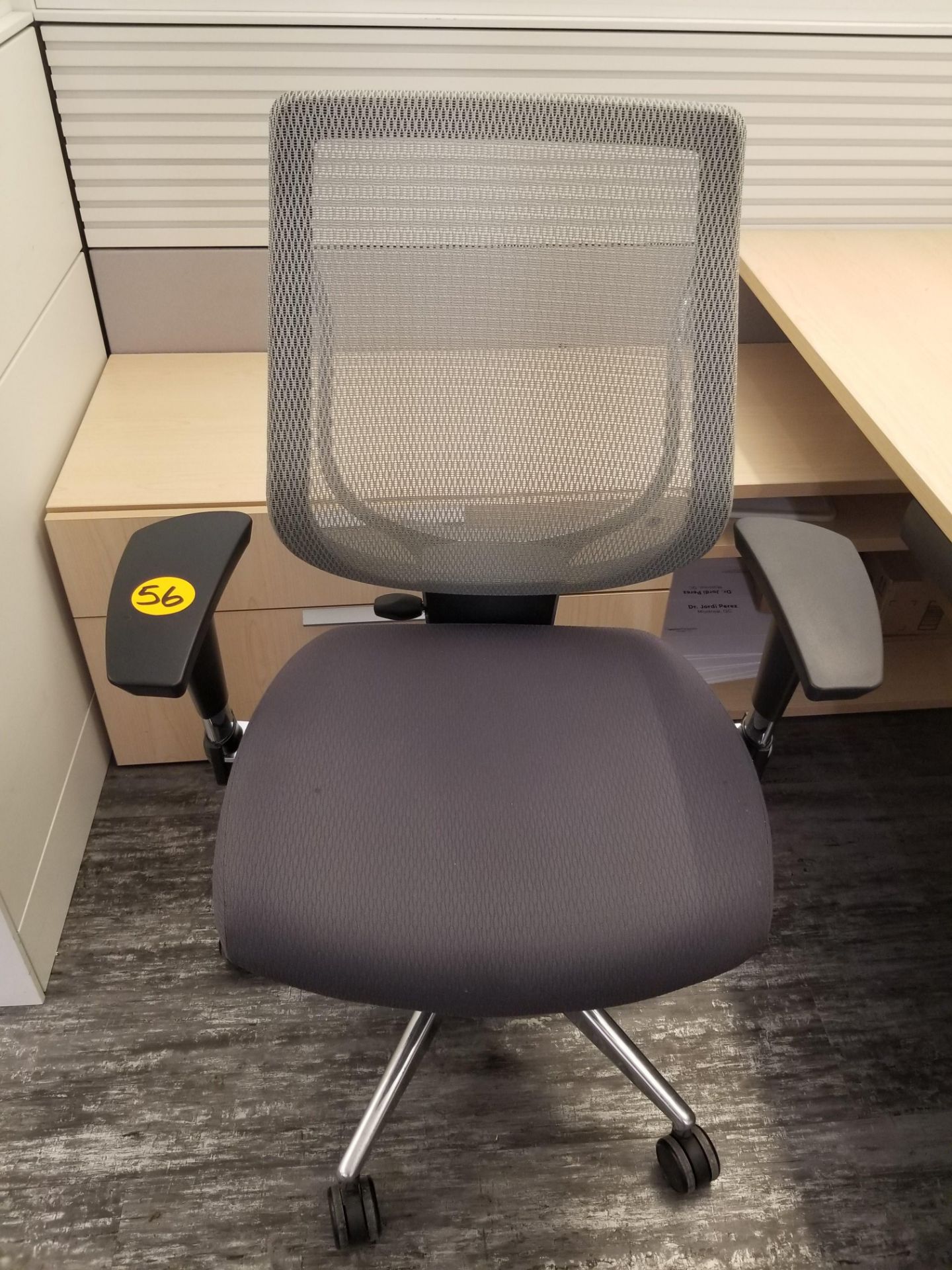 ALLSEATING - EXEC. CHAIR ON CASTERS, GREY W/ MESH BACK, ADJUSTABLE HEIGHT, ADJUSTABLE ARMS