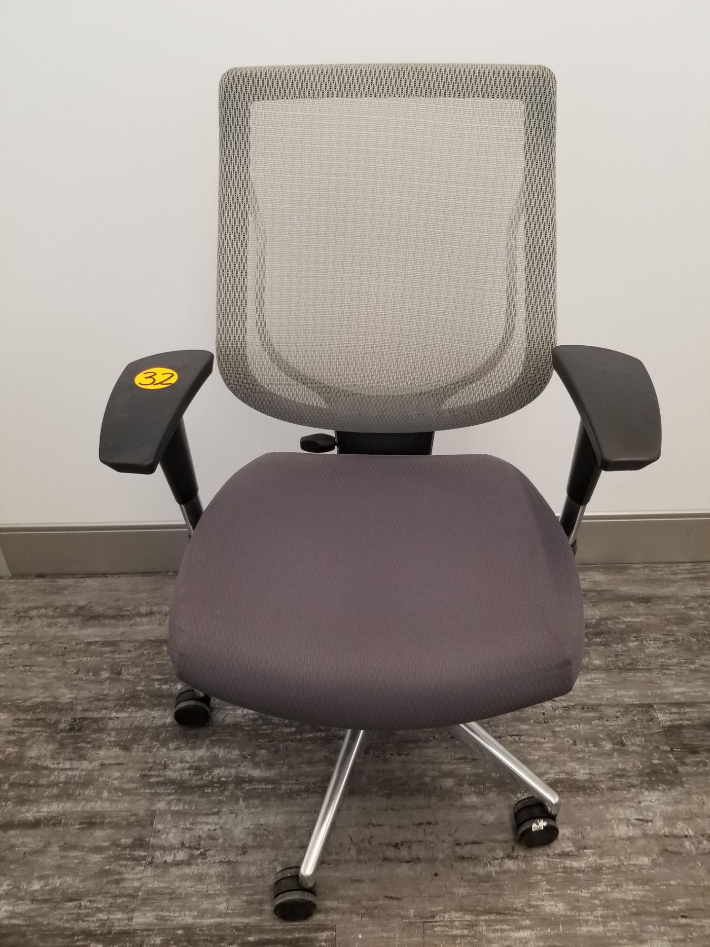 ALLSEATING - EXEC. CHAIR ON CASTERS, GREY W/ MESH BACK, ADJUSTABLE HEIGHT, ADJUSTABLE ARMS