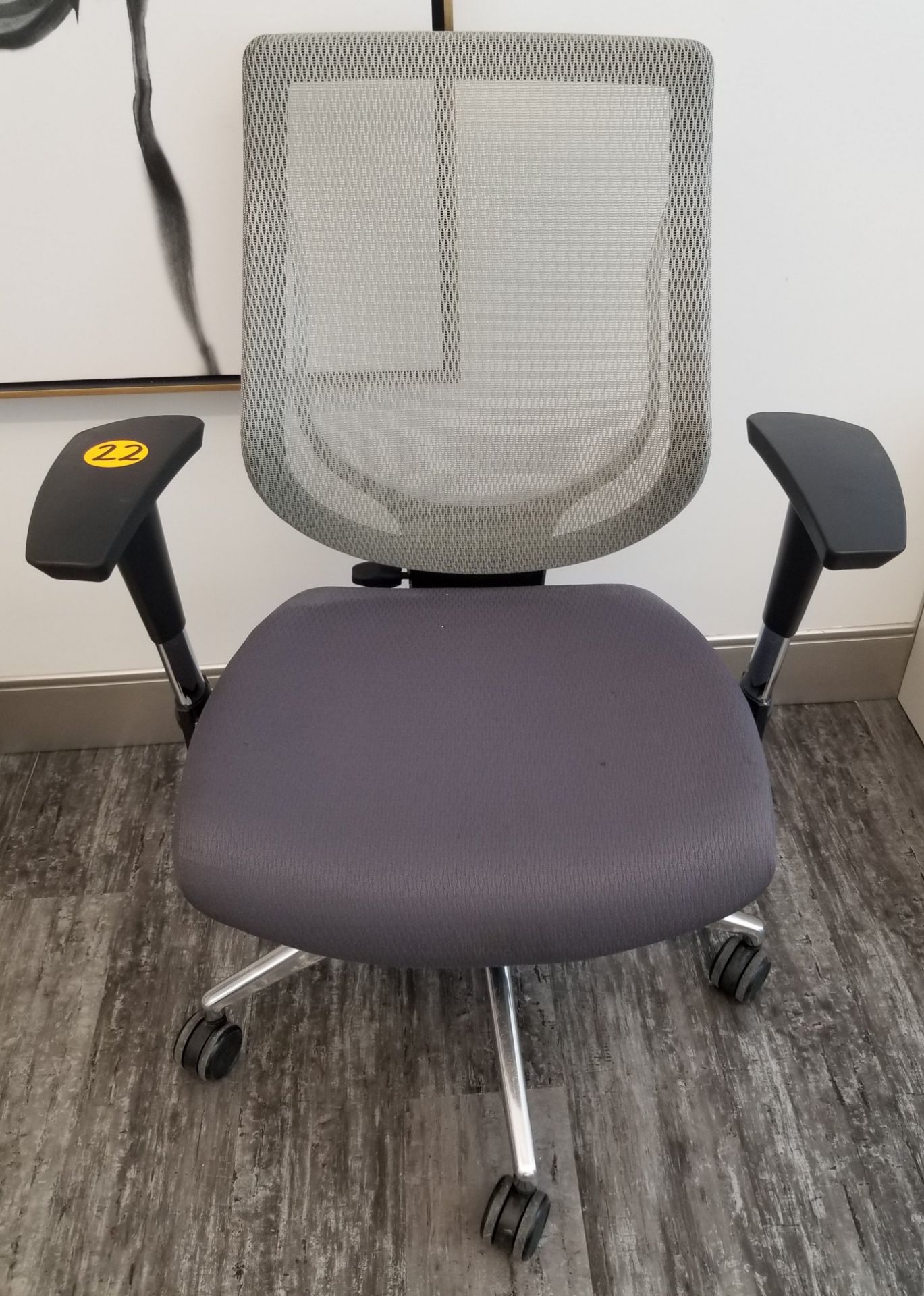 ALLSEATING - EXEC. CHAIR ON CASTERS, GREY W/ MESH BACK, ADJUSTABLE HEIGHT, ADJUSTABLE ARMS