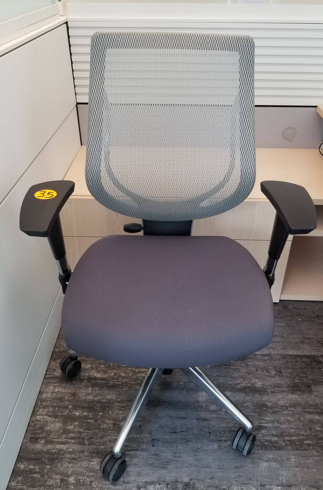 ALLSEATING - EXEC. CHAIR ON CASTERS, GREY W/ MESH BACK, ADJUSTABLE HEIGHT, ADJUSTABLE ARMS