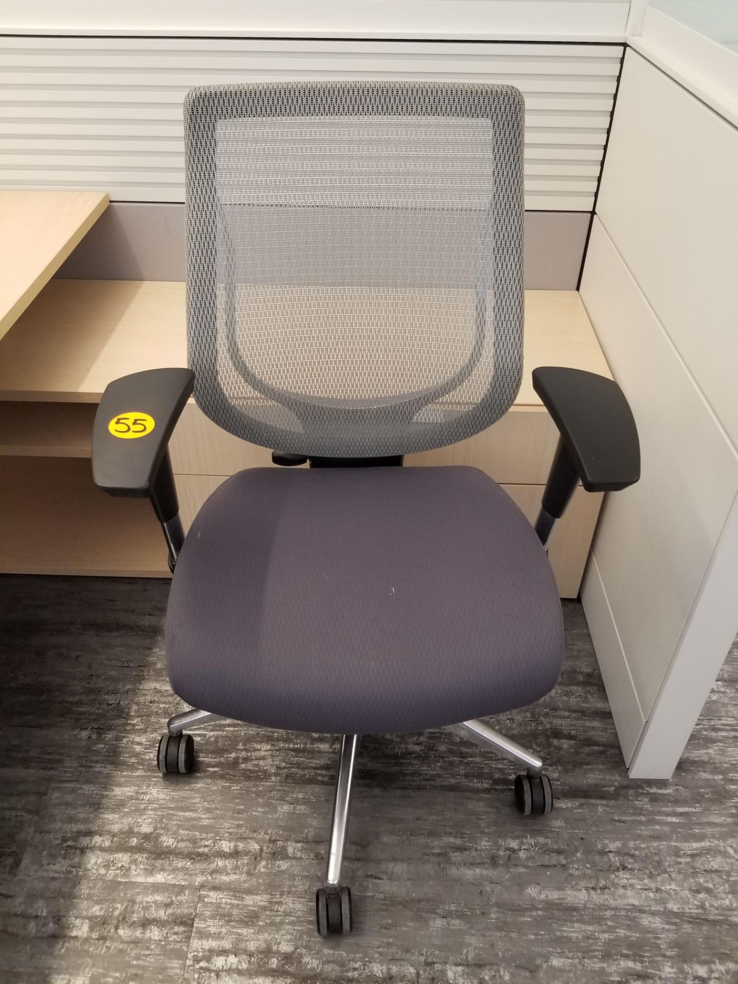 ALLSEATING - EXEC. CHAIR ON CASTERS, GREY W/ MESH BACK, ADJUSTABLE HEIGHT, ADJUSTABLE ARMS