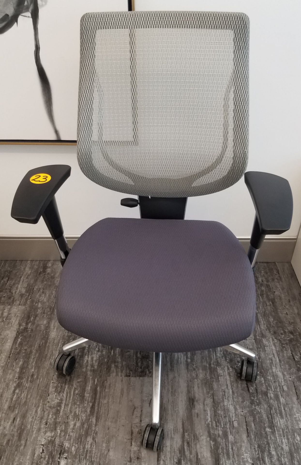 ALLSEATING - EXEC. CHAIR ON CASTERS, GREY W/ MESH BACK, ADJUSTABLE HEIGHT, ADJUSTABLE ARMS