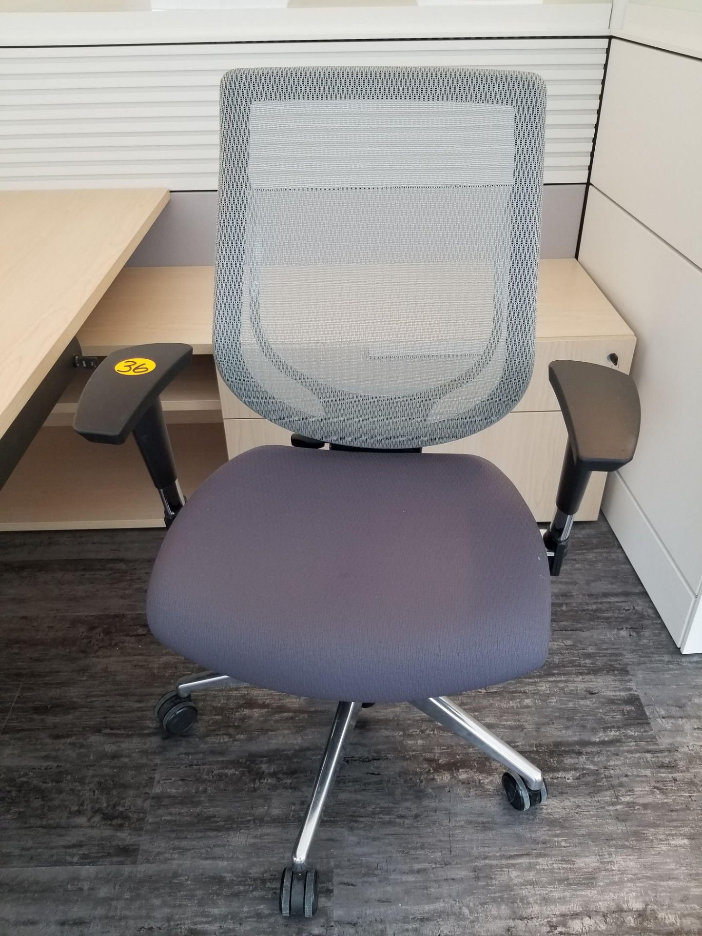 ALLSEATING - EXEC. CHAIR ON CASTERS, GREY W/ MESH BACK, ADJUSTABLE HEIGHT, ADJUSTABLE ARMS