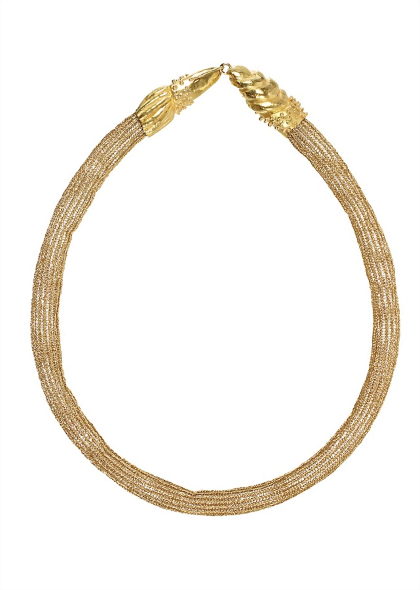 knitted necklace (handmade), yellow gold 900/000, "Margit" WARSCHAUER Maintal, caps on the ...