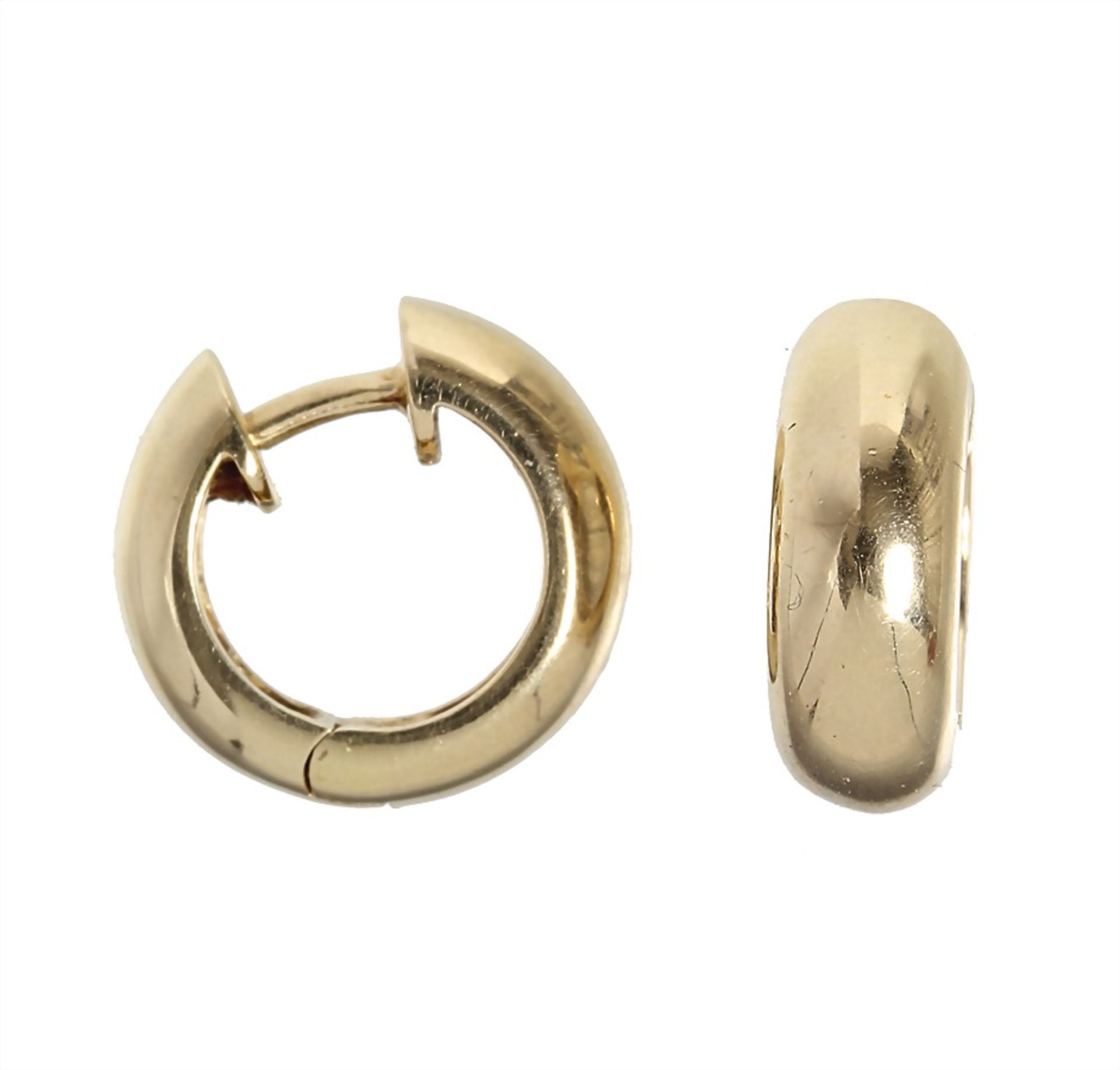 a pair of hoop earrings, classic, yellow gold 585/000, diameter = 13.8 g, total 5.9 g