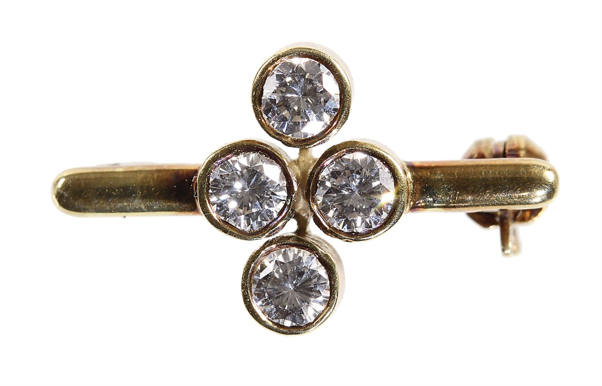 small brooch, yellow gold 585/000 (checked), 4 brilliants c. 0.50 ct tw-vsi, c. 20.7 x 12.0 mm