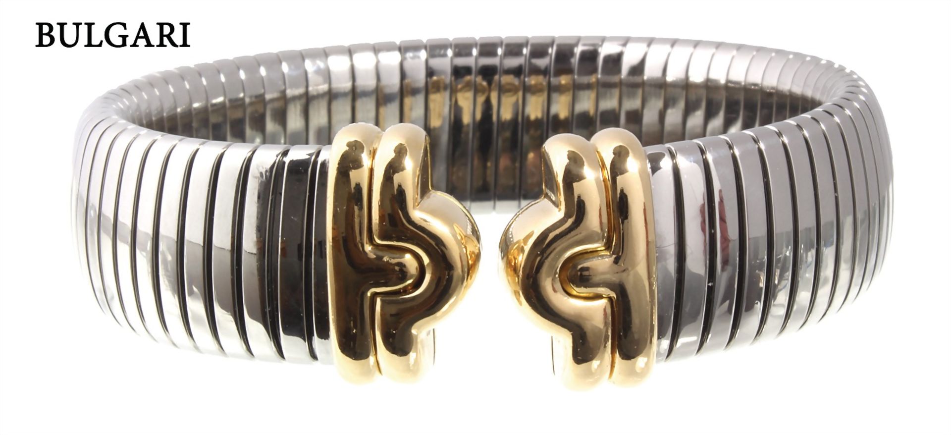 bracelet classic, BULGARI PARENTESI, steel, yellow gold 750/000, signed BULGARI 750 GOLD AND ...