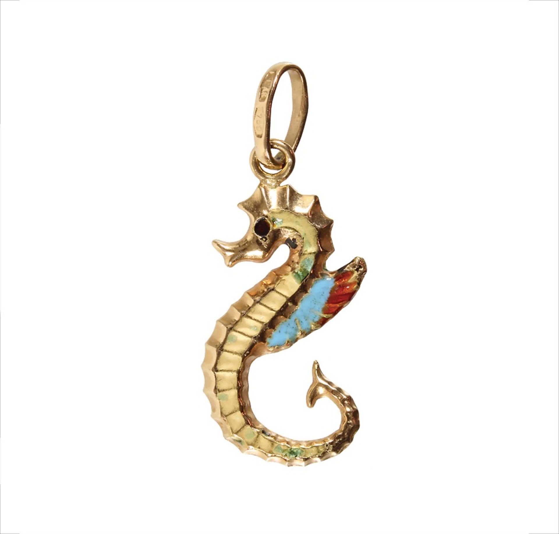 pendant, seahorse, yellow gold 750/000, Italy, on both sides colored enameled (with patches ...