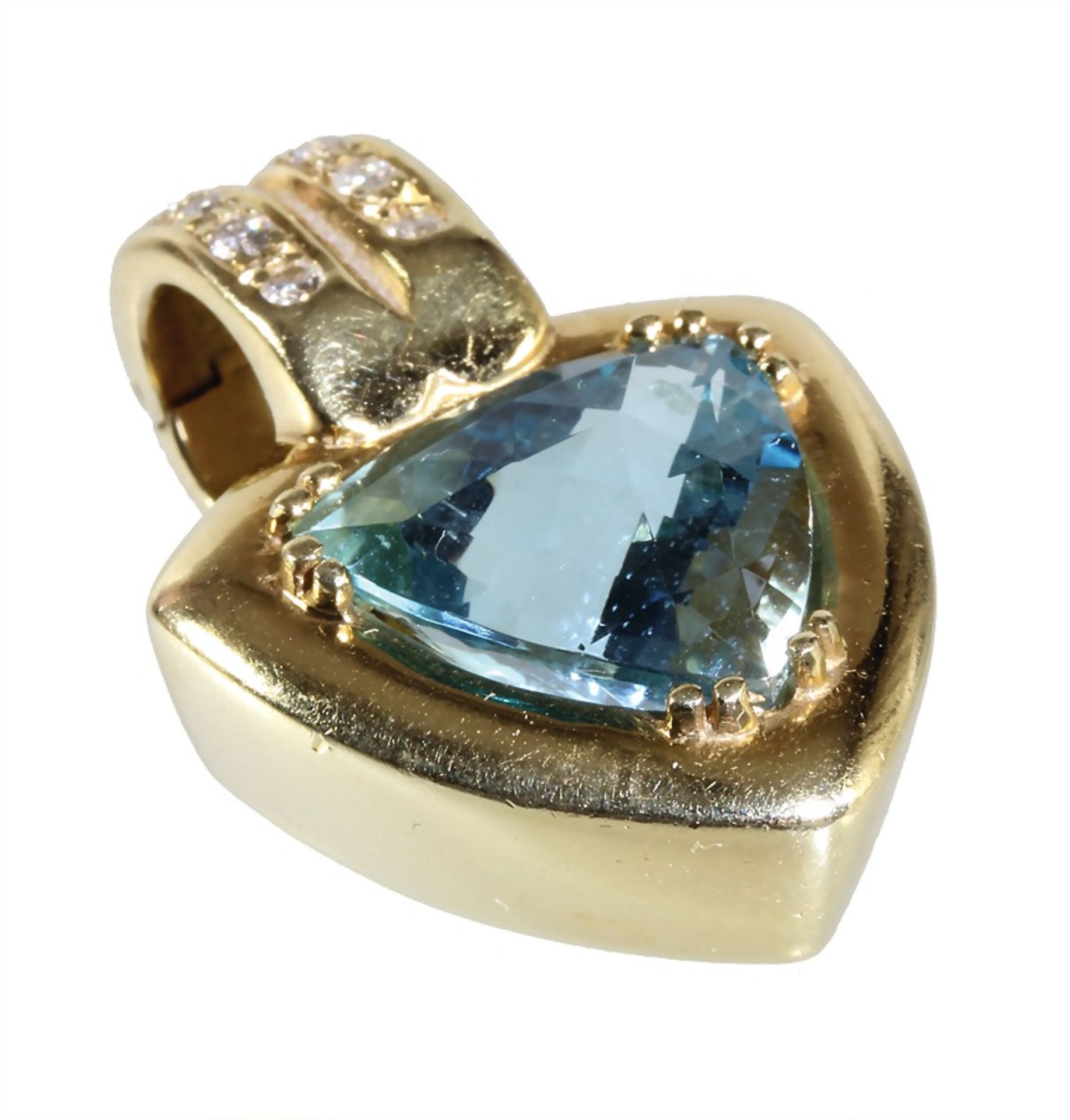 pendant, yellow gold 585/000, blue topaz c. 11.0 ct (faceted), 8 brilliants, c. 0.16 ct ... - Image 2 of 2