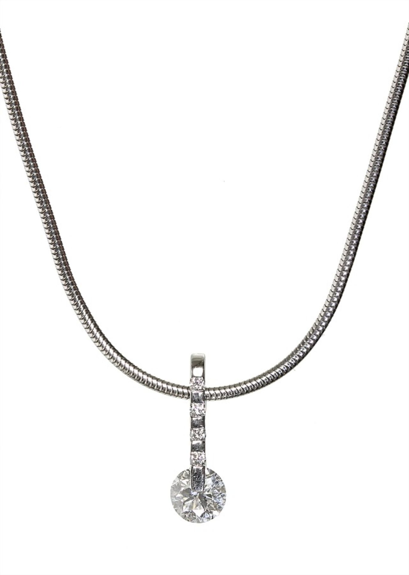 necklace with pendant, white gold 750/000, pendant 1 brilliant c. 0.40 ct tw-si/p, 4 ...