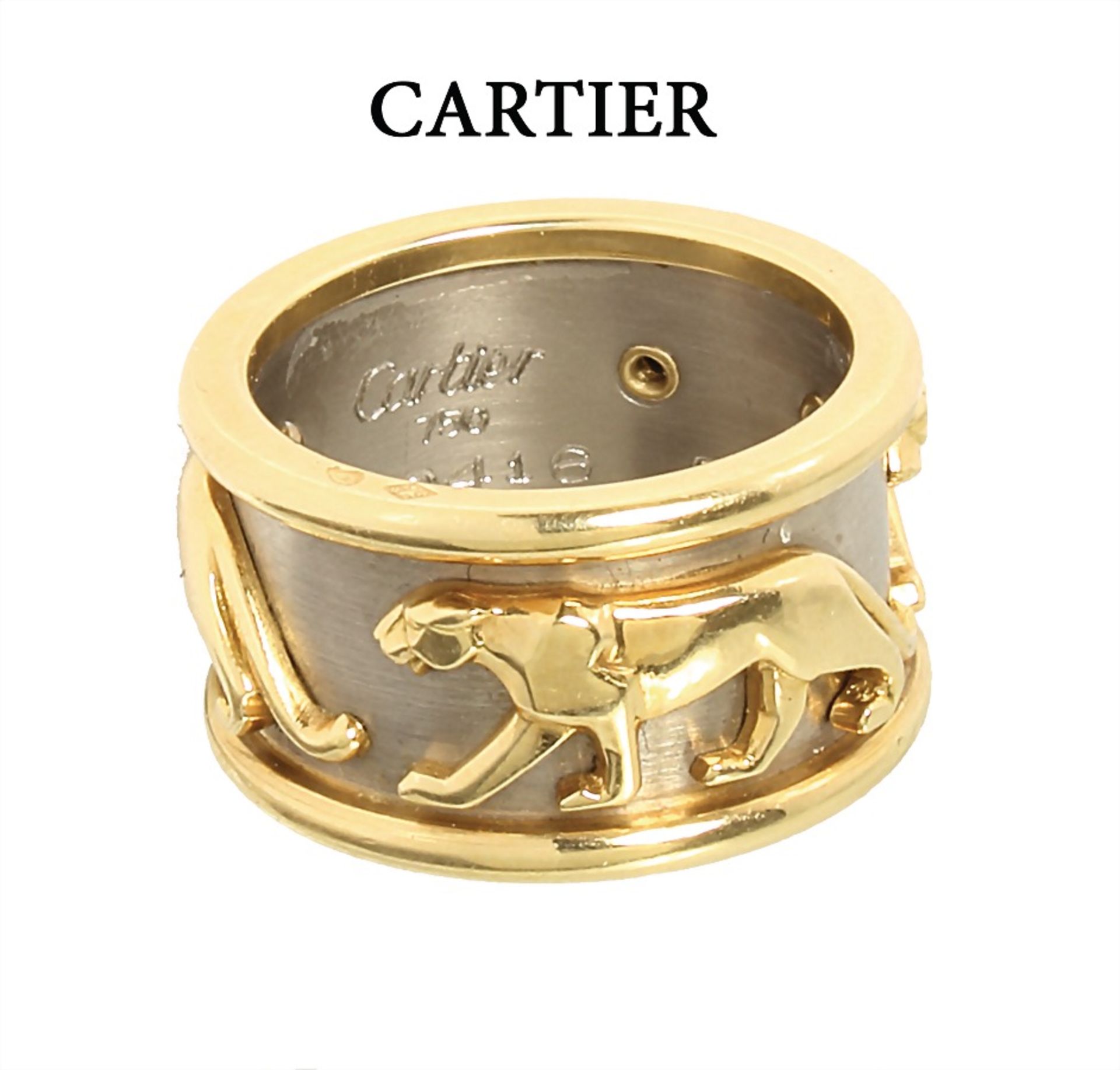 ring by Cartier, panther, yellow gold/white gold 750/000, signed: Cartier 720416, three ...