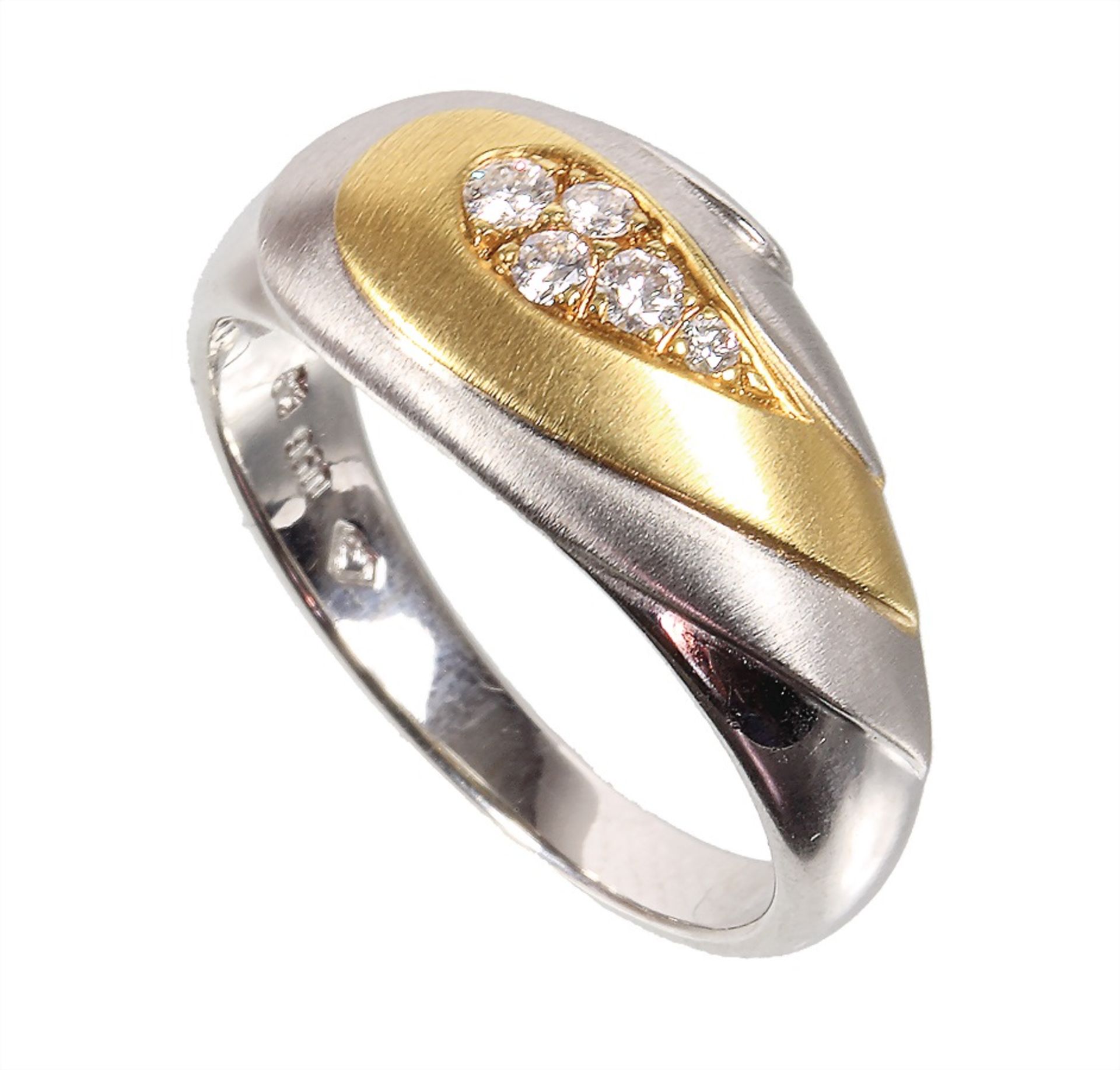 Ring, PLATIN 950/000, 6 Brillanten ca. 0,11 ct tw-v vsi/vsi (Brillanten in Goldfläche ...