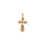 An early 20th century gold Russian Orthodox Cross with 4 diamonds