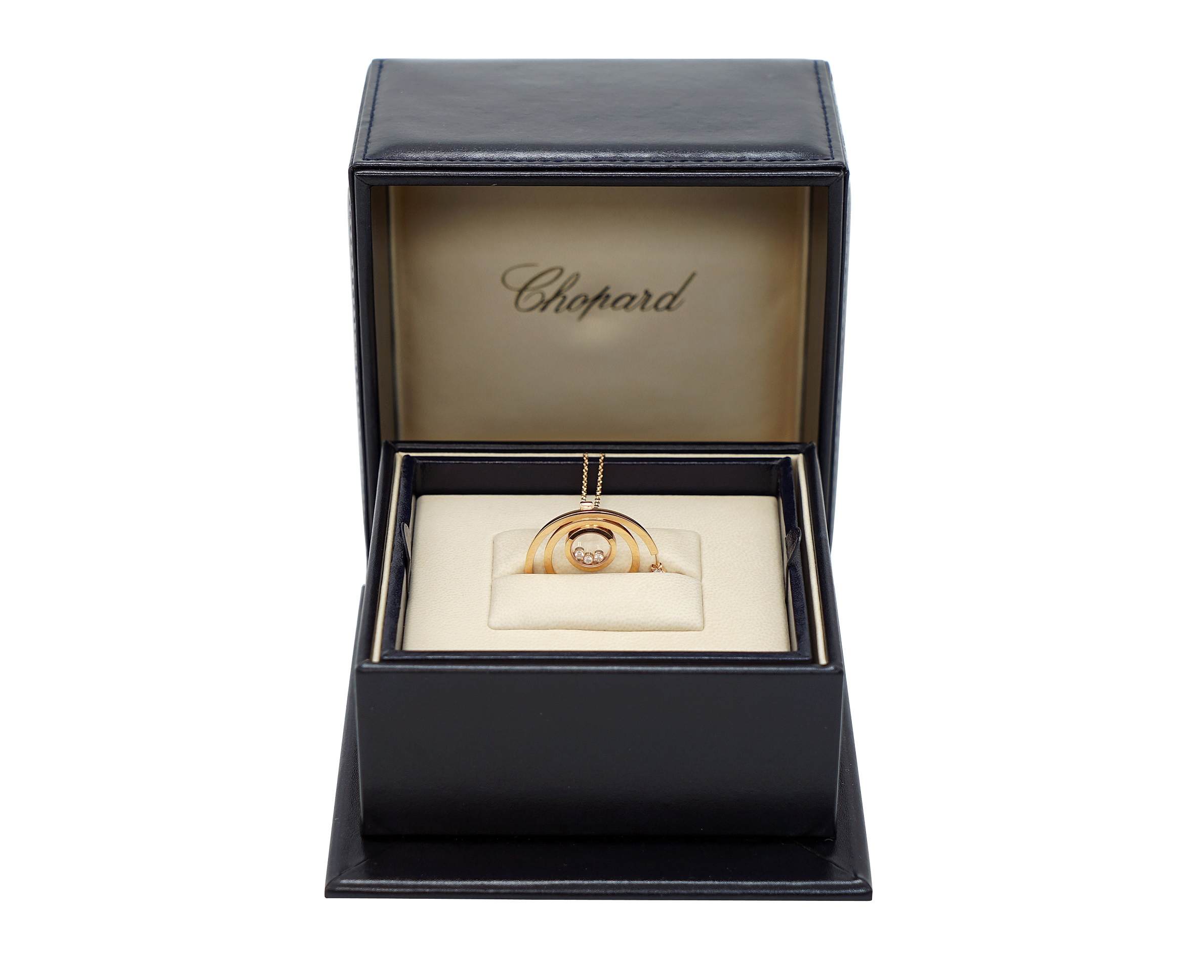 A Lady's Chopard 18K Rose Gold , Happy Diamonds pendant. 5 Diamonds = 0.24 CT FC 3 Diamonds = 0.17